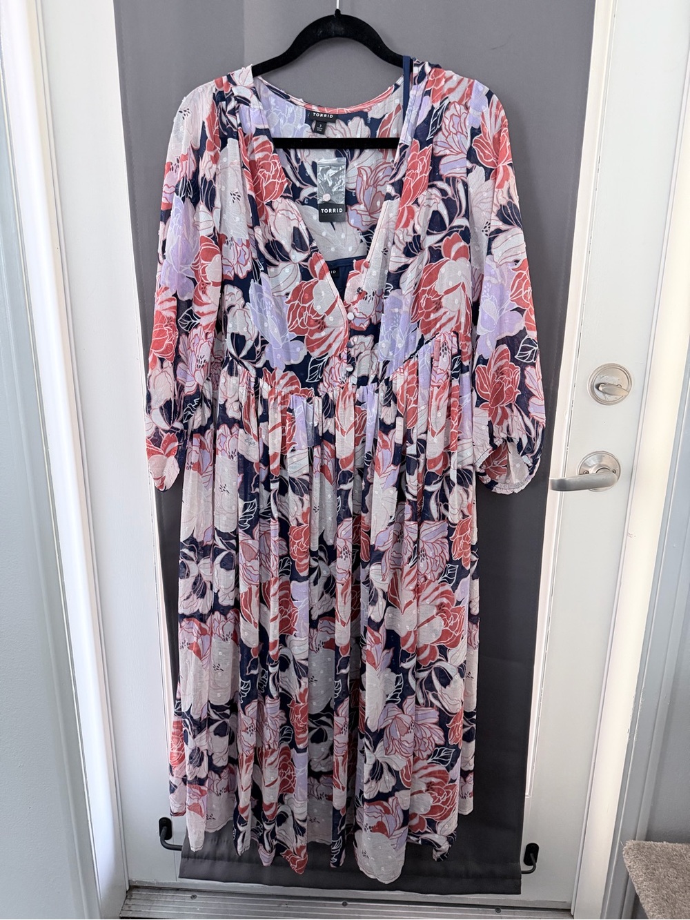 torrid Floral midi Dress in Coral, Navy, and Lavender